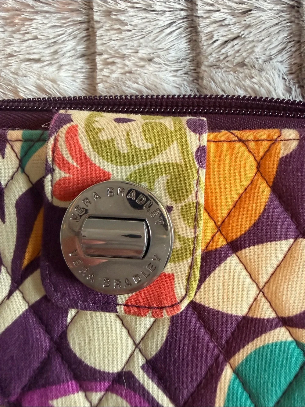 Vera Bradley “Plum Crazy” Quilted Zip Wallet with Turn-Lock Snap NWOT